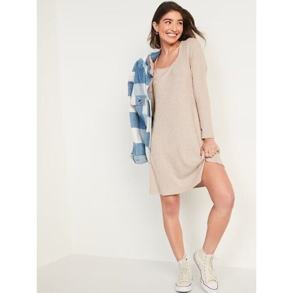 Old Navy Fit & Flare Rib-Knit Sweater Dress Size Medium Oatmeal Heather 759155 - Picture 7 of 8